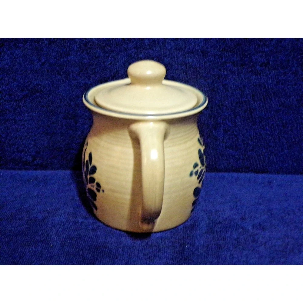 Pfaltzgraff Folk Art Tea Pot Creamer Brown & Blue Stoneware 40 oz #550 Vintage